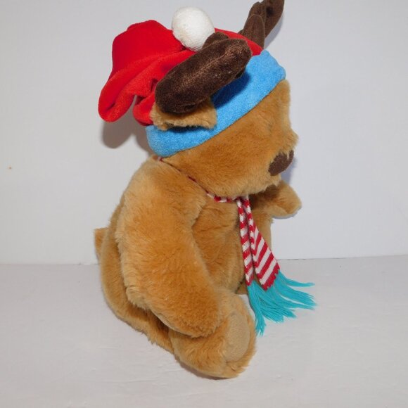 Russ 16" Plush Holiday Christmas Santa Hat Brown Reindeer Stuffed Toy - Picture 3 of 5
